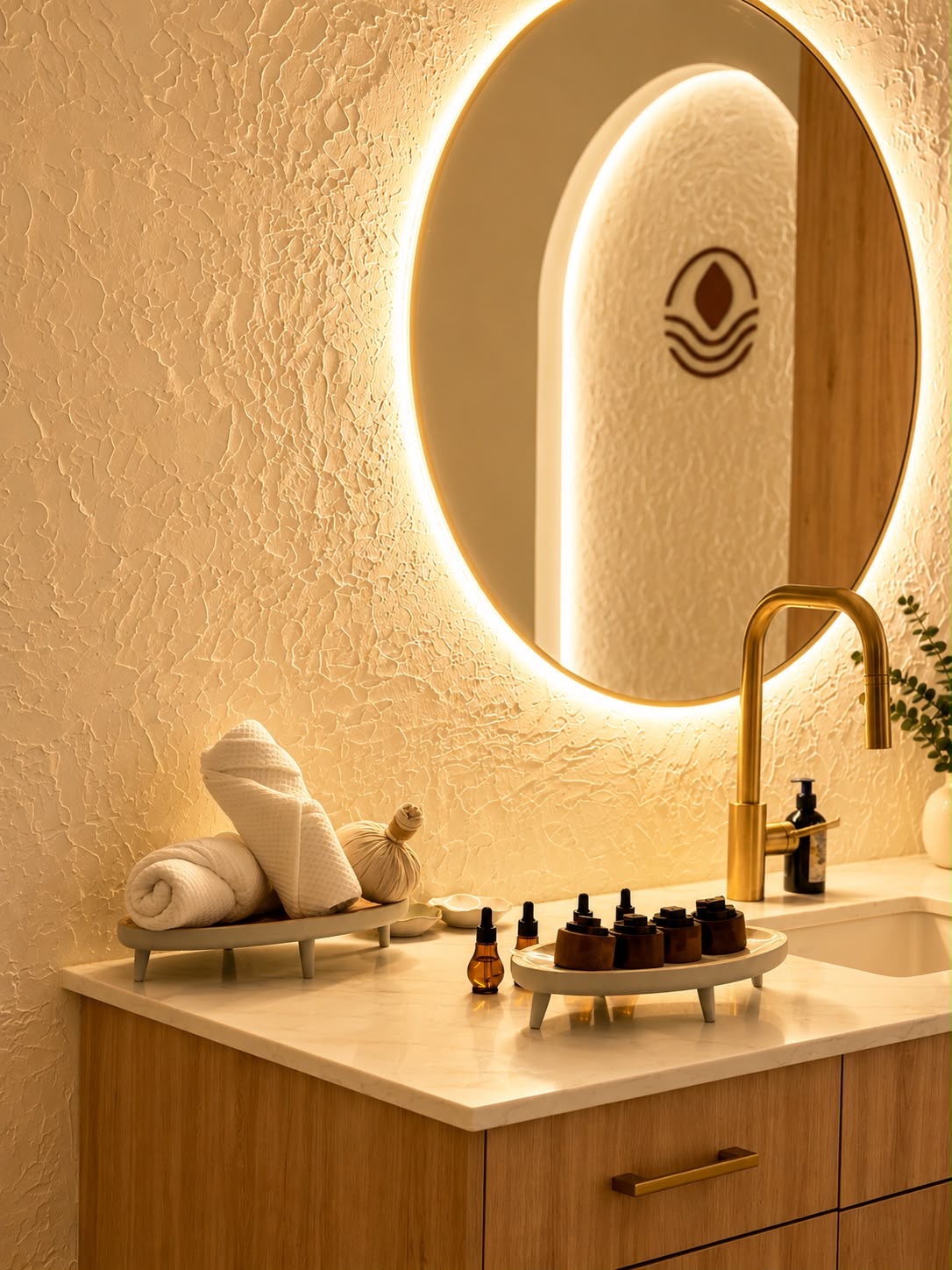 Vasque de rituel, serviettes, compresse et huiles